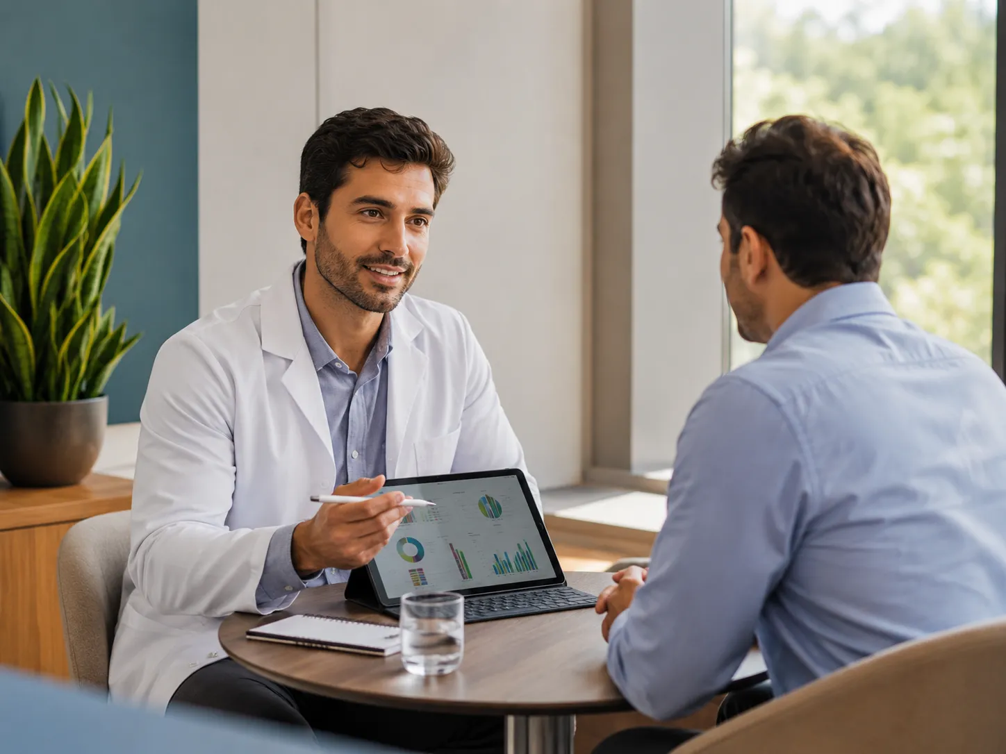 Nutricionista atendiendo a un empleado en consulta corporativa